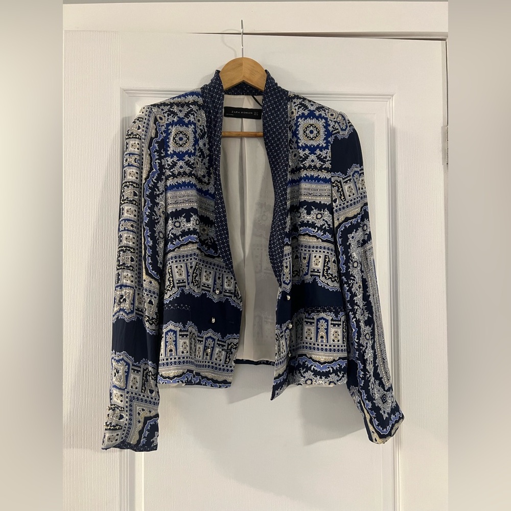 Zara Scarf Print Blazer sz M